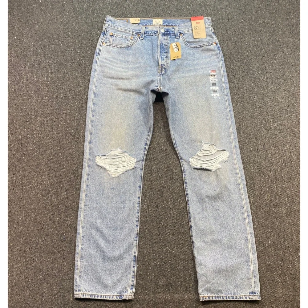 Levi 501 Original Jeans Sz 32 Mens Blue Grunge Distressed Straight Leg Pants